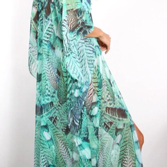 Lotta Stensson Coverup Kaftan in green feather - Picture 4 of 6
